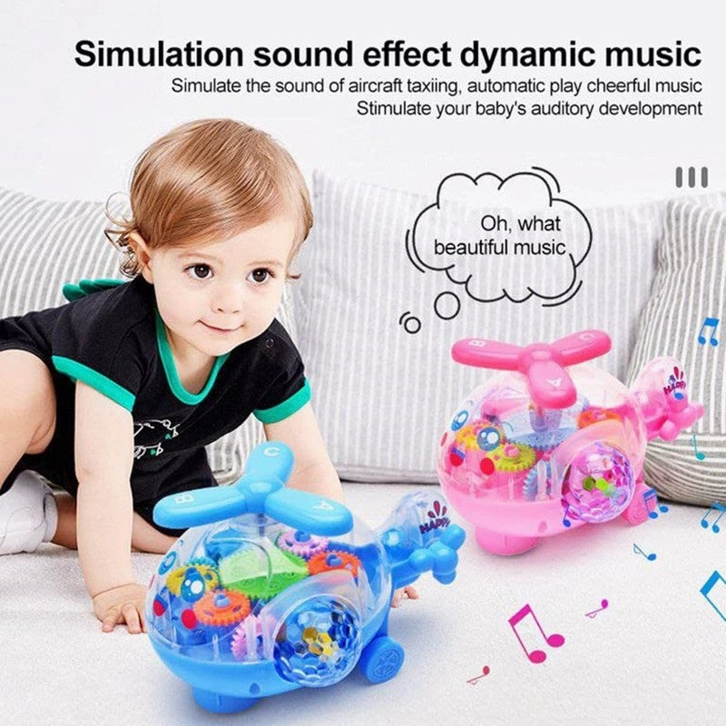 Musical Toy Battery Operated Transparent Gear 360 Degree Helicopter Flashing Light & Music for Kids