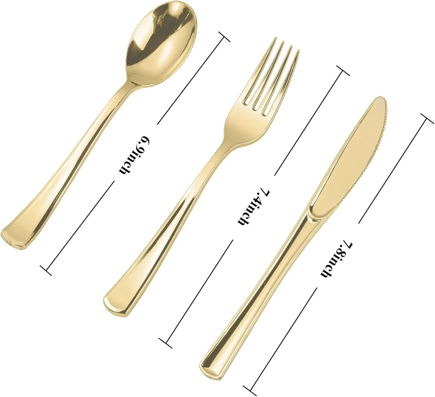N9R 300PCS Gold Plastic Silverware, Heavy Duty Gold Plastic Cutlery Set Disposable Flatware Dinnerware, 100 Forks, 100 Spoons, 100 Knives, Perfect for Party, Wedding and Daily Use