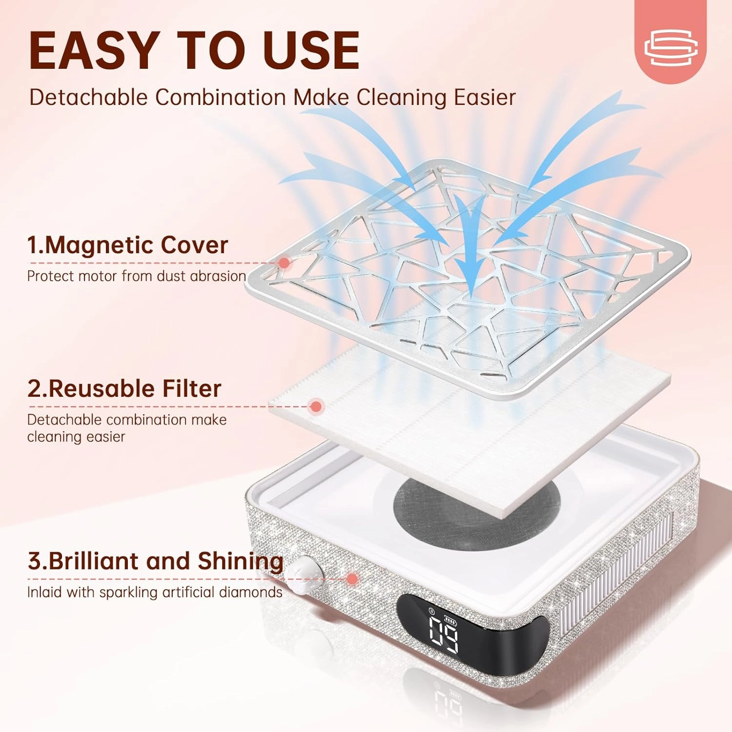 Nail Dust Collector, Cordless Dust Collector Nail Tech, Powerful Vacuum Fan Vent Dust Collector Extractor Dust Suction Machine for Acrylic Nails Polishing, Nail Salon