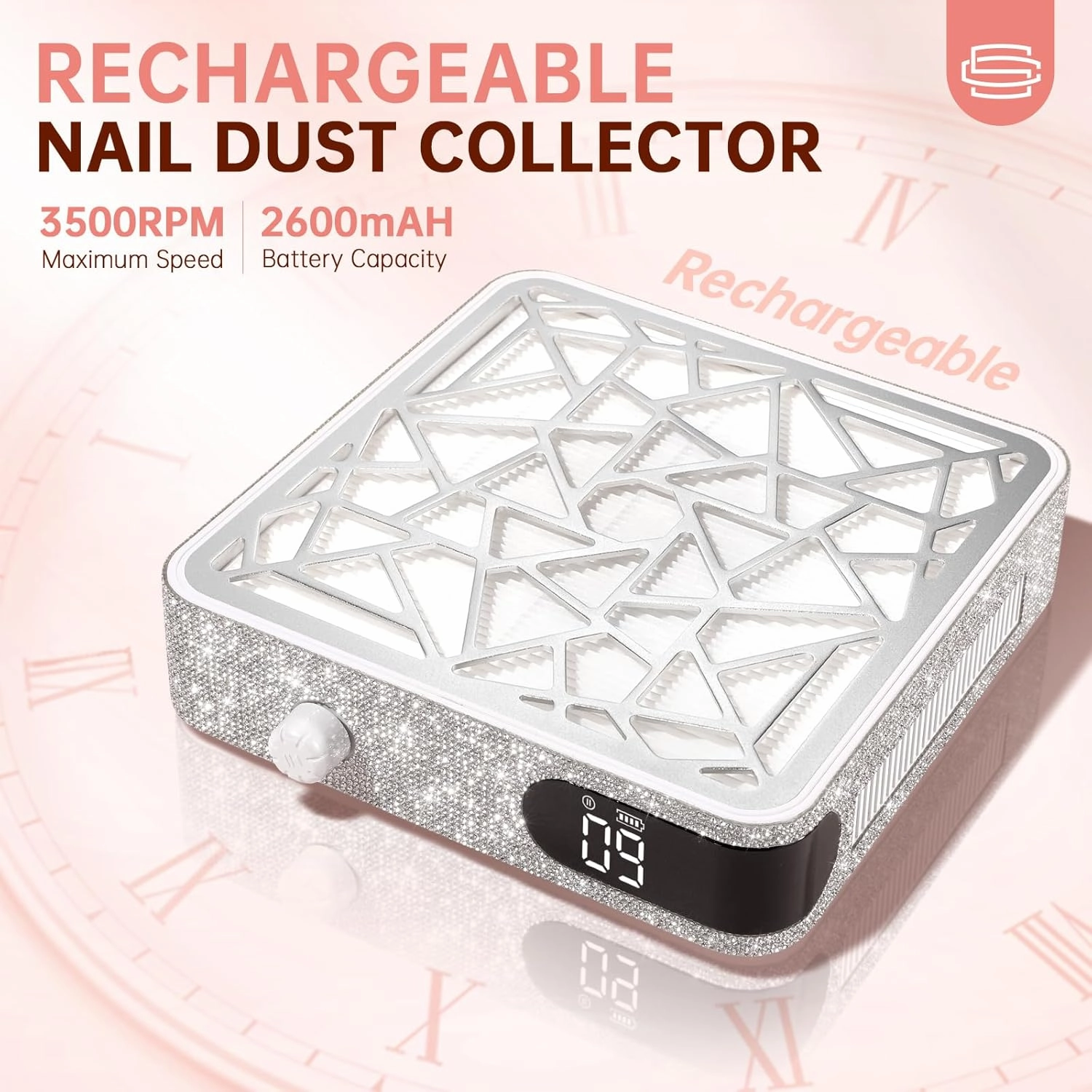 Nail Dust Collector, Cordless Dust Collector Nail Tech, Powerful Vacuum Fan Vent Dust Collector Extractor Dust Suction Machine for Acrylic Nails Polishing, Nail Salon