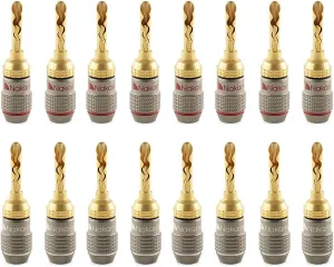 Nakamichi FanLock Excel Series 24k Gold Plated BFA Banana Plug 10 AWG - 18 AWG Gauge Size 4mm for Speakers Amplifier Hi-Fi Stereo Home Theatre Radio Audio Wire Cable Quick Connector, 16 Pcs (8-Pairs)