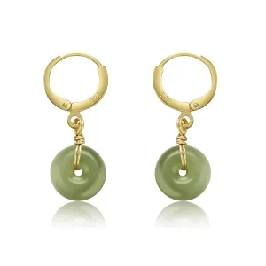 Natural Jade Earrings Hetian Jade Vintage Donut Handmade Earrings for Women Dangle Hook Earrings Minimalist Drop Earrings Lucky Jewelry Gift for Mom (925 Sterling Silver with Gold Plated)