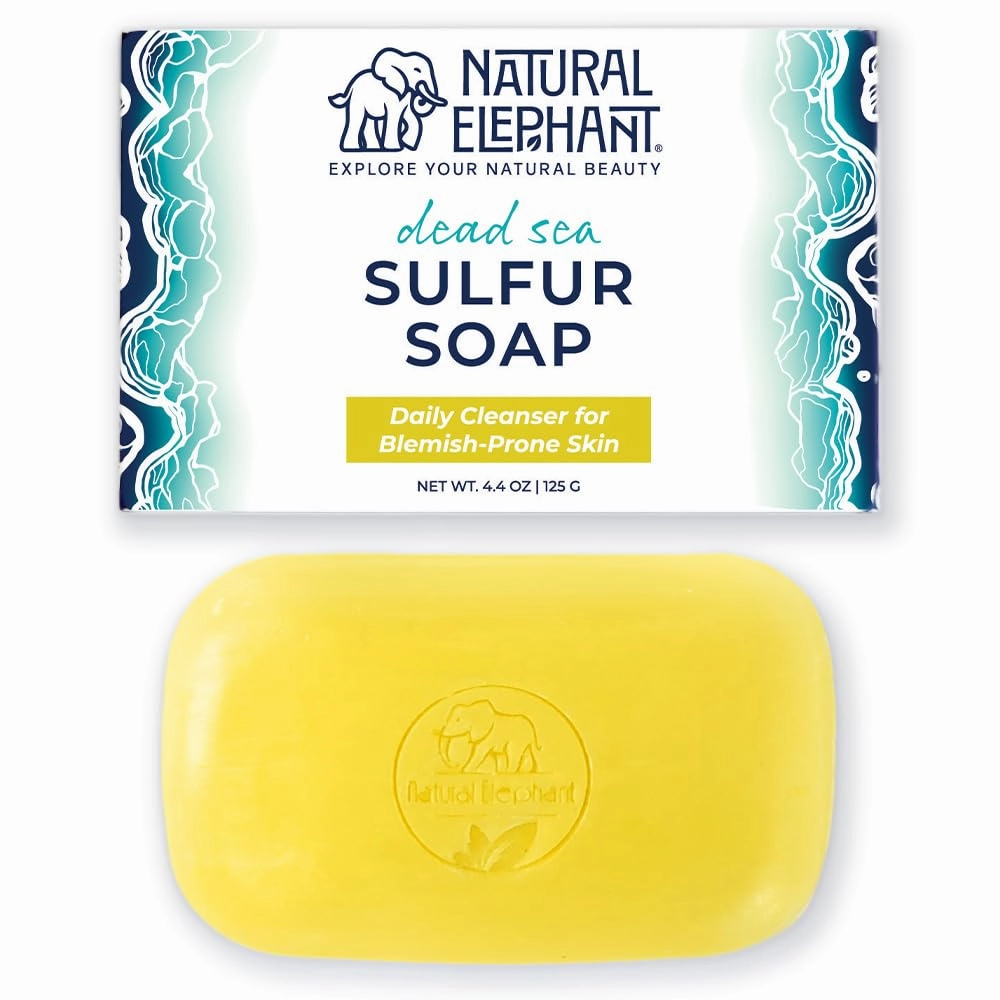 Natural Elephant Dead Sea Sulfur Soap 4.4 oz with Dead Sea Salt, Aloe Vera, Sulphur Face and Body Bar for All Skin Types (1 Sulfur   1 Mud Soap (2 Bars Total))