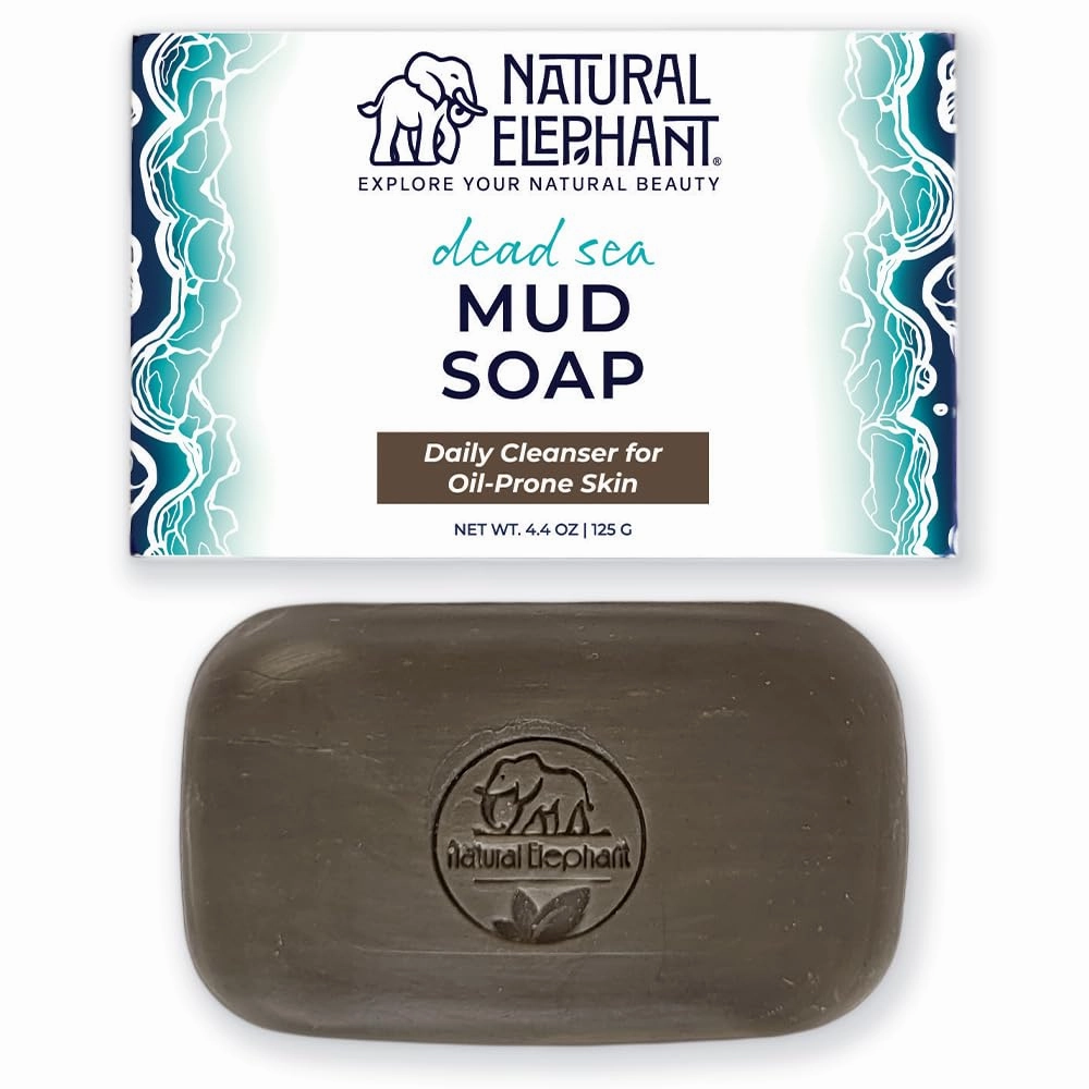 Natural Elephant Dead Sea Sulfur Soap 4.4 oz with Dead Sea Salt, Aloe Vera, Sulphur Face and Body Bar for All Skin Types (1 Sulfur   1 Mud Soap (2 Bars Total))