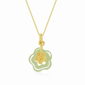 Natural Hetian Jade Necklace for Women, Dainty Cyan Green Jade Flower Charm Pendant Adjustable Choker Necklace Jewelry Chain for Mom Lover Her (925 Sterling Silver with Gold Plated)