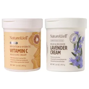 NATURE WELL Clinical Vitamin C & Lavender Moisturizing Cream Bundle for Face, Body, & Hands, Relax & Recover, Brighten & Smooth, Provides Intense Hydration For Dry & Dull Skin, 16 Oz Each