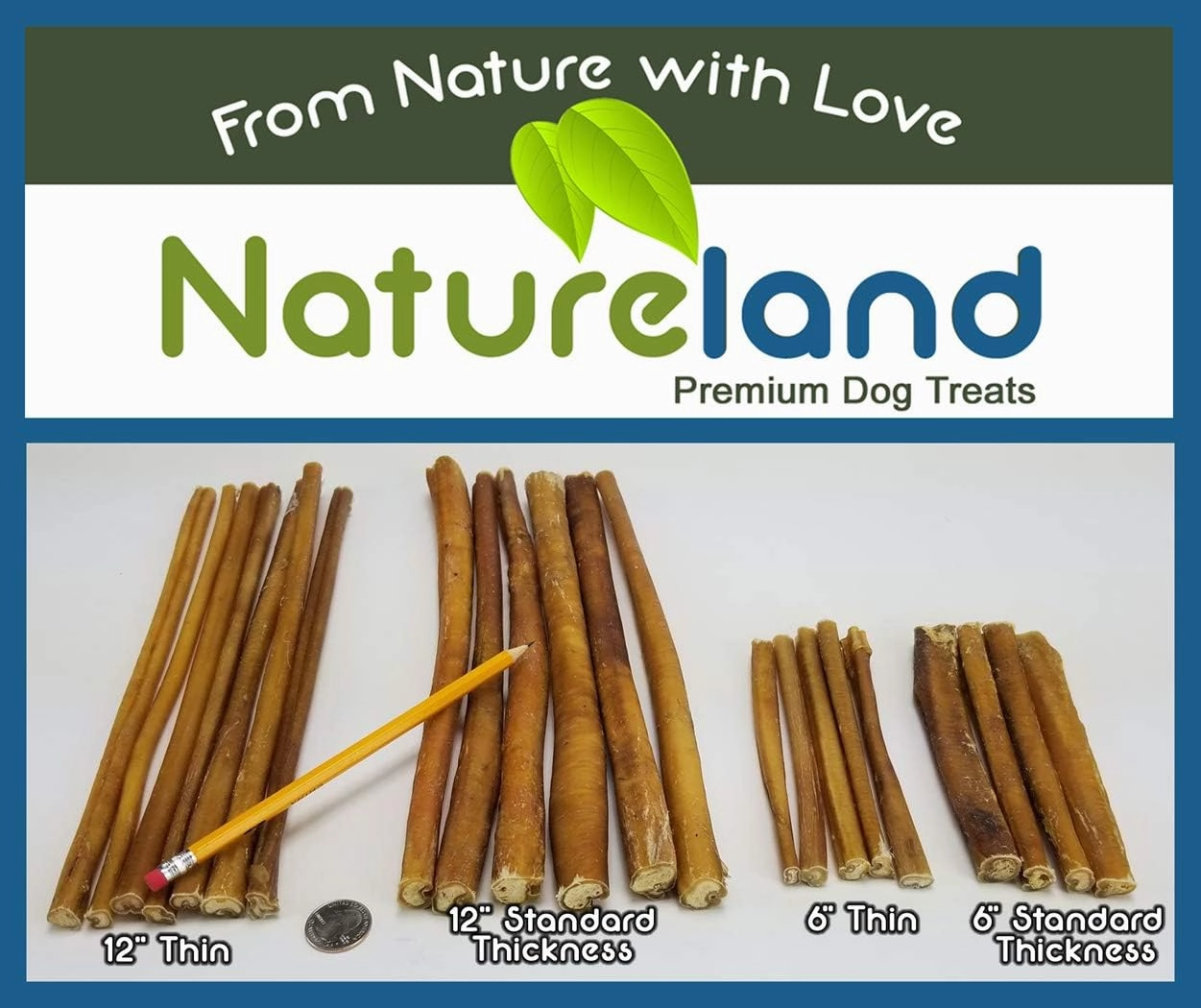 Natureland 6" Bully Sticks Standard Thickness - All-Natural, Free-Range, Grass-Fed, 100% Beef Dog Chews (6" Standard Thickness - 10 Pack)