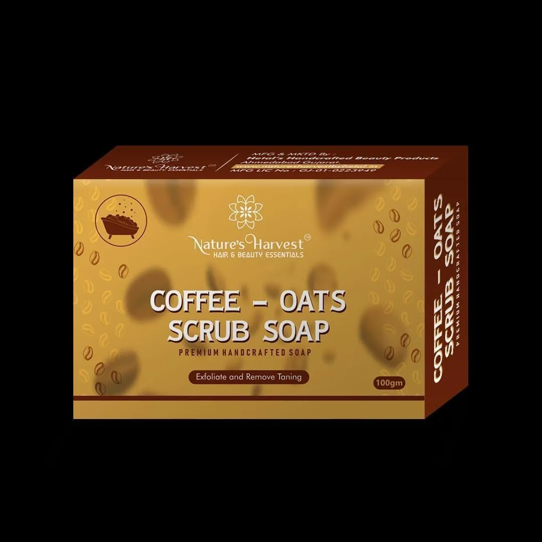 N.ATURE'S HARVEST Coffee-Oats Scrub Soap Exfoliating & Tan Removal Handmade Soap (100g)