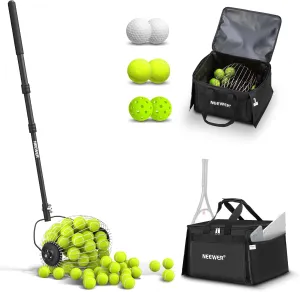 NEEWER Tennis Ball Pickleball Collector Roller, No Bending Over Quick Rolling Picker for 1.5"-3" Balls, 30-58"/77-148cm Telescopic Golf Ball Retriever for Up to 40 Tennis Balls, TB01S