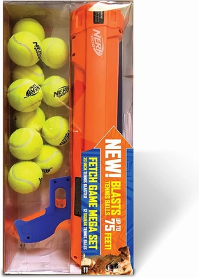 Nerf Dog Fetch Game Mega Set Dog Toy, Includes 20 Inch Tennis Ball Blaster and 12 Squeak Tennis Balls, Orange