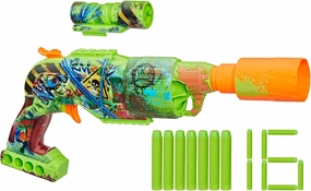NERF Zombie Driller Dart Blaster, 16 Nerf Elite Darts, Rotating 5 Dart Cylinder, Removable Scope, Outdoor Games, Ages 8 