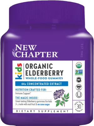 New Chapter Elderberry Gummies for Kids 2 , USDA Organic,64x Concentrated Pure Elderberry for Immune Support,Great Tasting Whole-Food Gummies, Vegan & Non-GMO, 30 ct