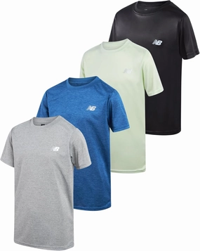 New Balance Boys' Active T-Shirts - 4 Pack Short Sleeve Crew Neck Athletic Performance Dry Fit Shirts for Boys (Sizes: 4-20)