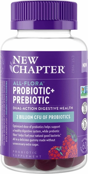 New Chapter Probiotic Gummies for Women and Men, All-Flora (1 Month Supply) – 55% Less Sugar , Formulated for Holistic Gut Health Support with Probiotics   Prebiotic Fiber   100% Vegan   Non-GMO