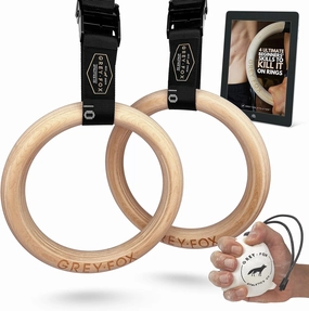 New Grey Fox Premium Numbered 1.1" Wooden Gymnastic Rings with Adjustable Straps Olympic Size: Chalk, Non-Slip Buckle |Full Body Suspension |Bodyweight Calisthenics |Home Gym Equipment |Fitness Gifts