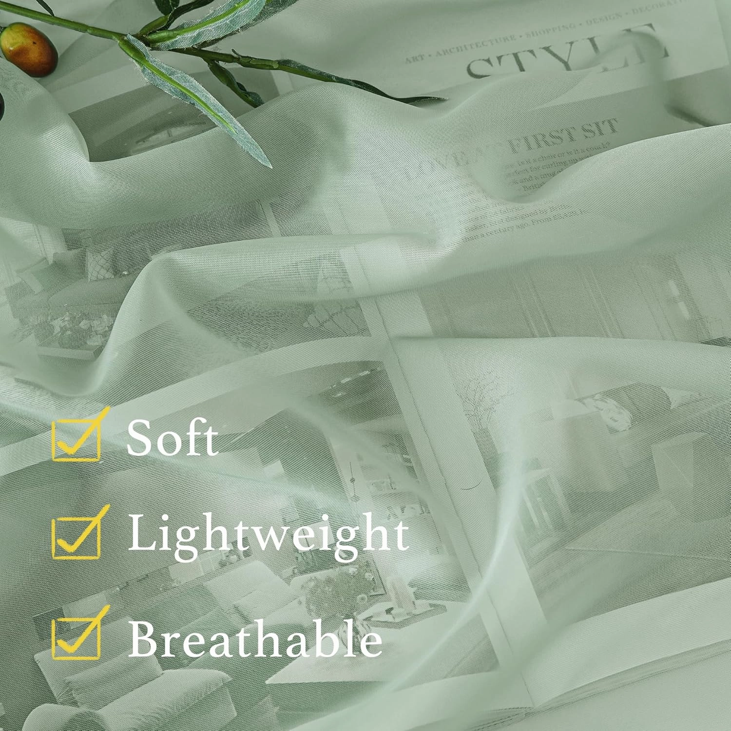 NICETOWN Sheer Curtains for Living Room Extra Long, Rod Pocket Soft Voile Sheer Elegant Window Treatments Airy & Breathable for Bedroom, Sage Green, W60 x L95, Set of 4