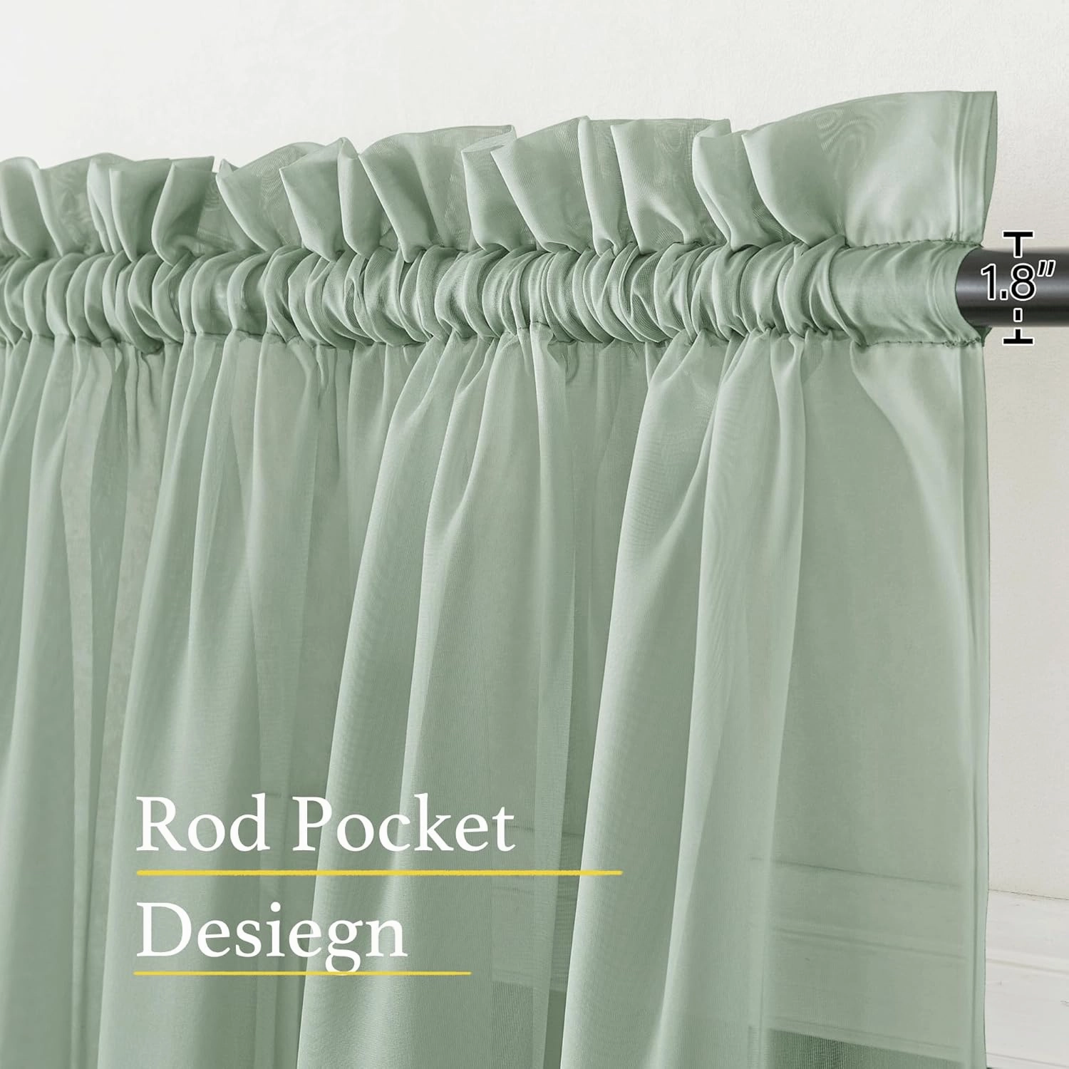 NICETOWN Sheer Curtains for Living Room Extra Long, Rod Pocket Soft Voile Sheer Elegant Window Treatments Airy & Breathable for Bedroom, Sage Green, W60 x L95, Set of 4