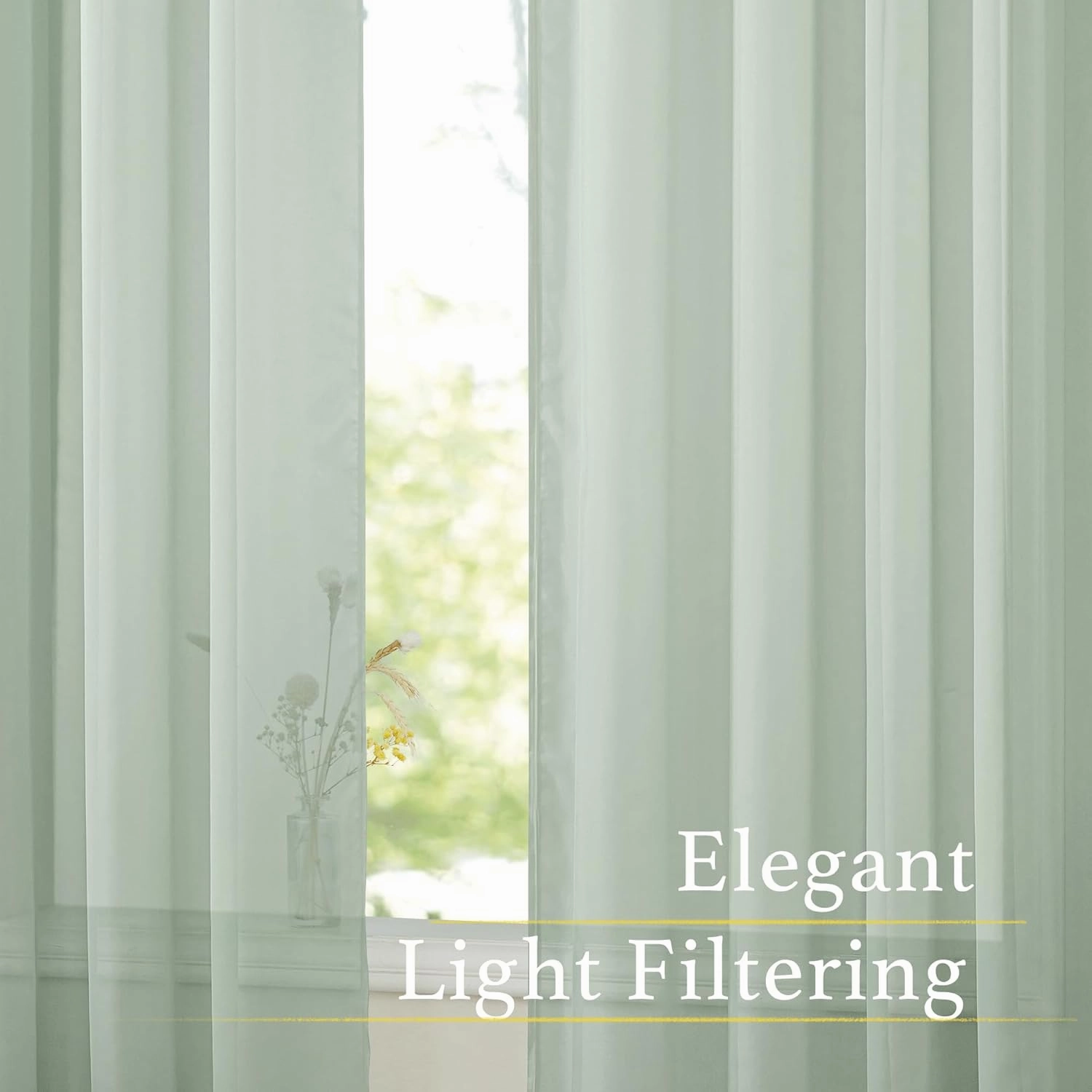 NICETOWN Sheer Curtains for Living Room Extra Long, Rod Pocket Soft Voile Sheer Elegant Window Treatments Airy & Breathable for Bedroom, Sage Green, W60 x L95, Set of 4