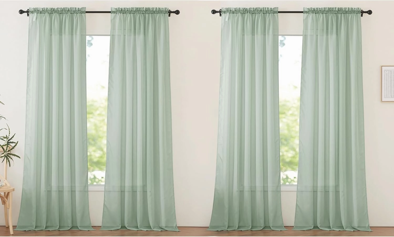 NICETOWN Sheer Curtains for Living Room Extra Long, Rod Pocket Soft Voile Sheer Elegant Window Treatments Airy & Breathable for Bedroom, Sage Green, W60 x L95, Set of 4