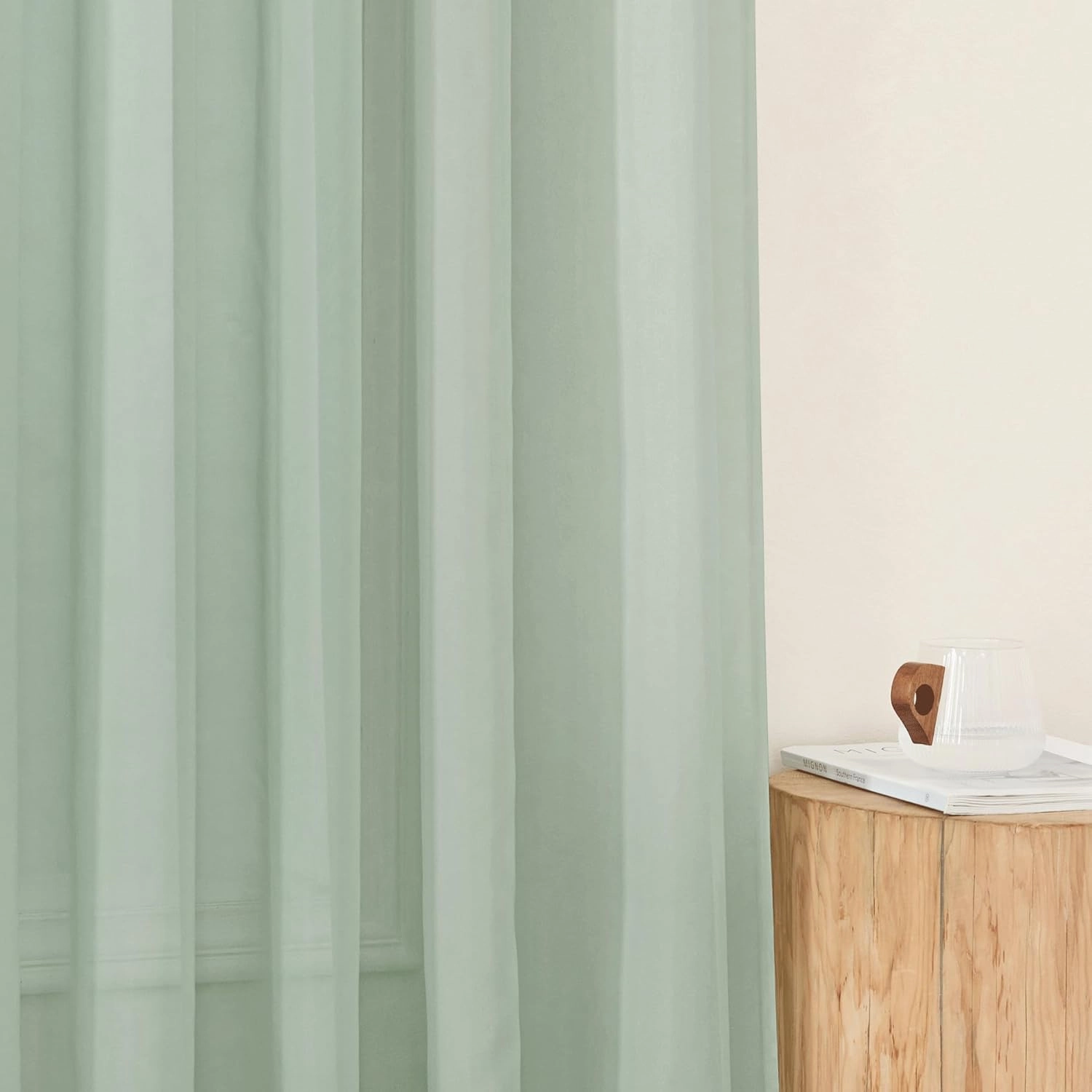 NICETOWN Sheer Curtains for Living Room Extra Long, Rod Pocket Soft Voile Sheer Elegant Window Treatments Airy & Breathable for Bedroom, Sage Green, W60 x L95, Set of 4