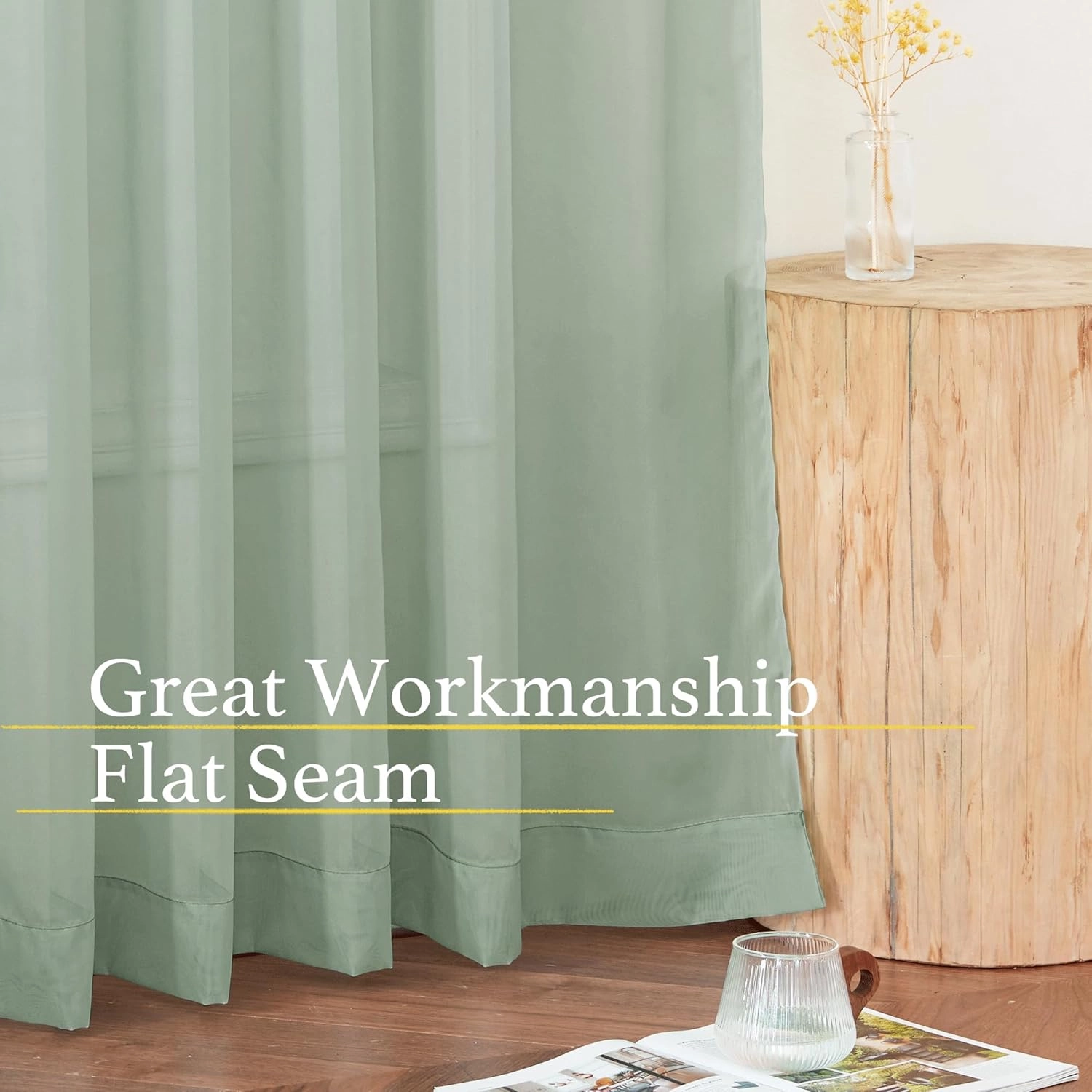 NICETOWN Sheer Curtains for Living Room Extra Long, Rod Pocket Soft Voile Sheer Elegant Window Treatments Airy & Breathable for Bedroom, Sage Green, W60 x L95, Set of 4