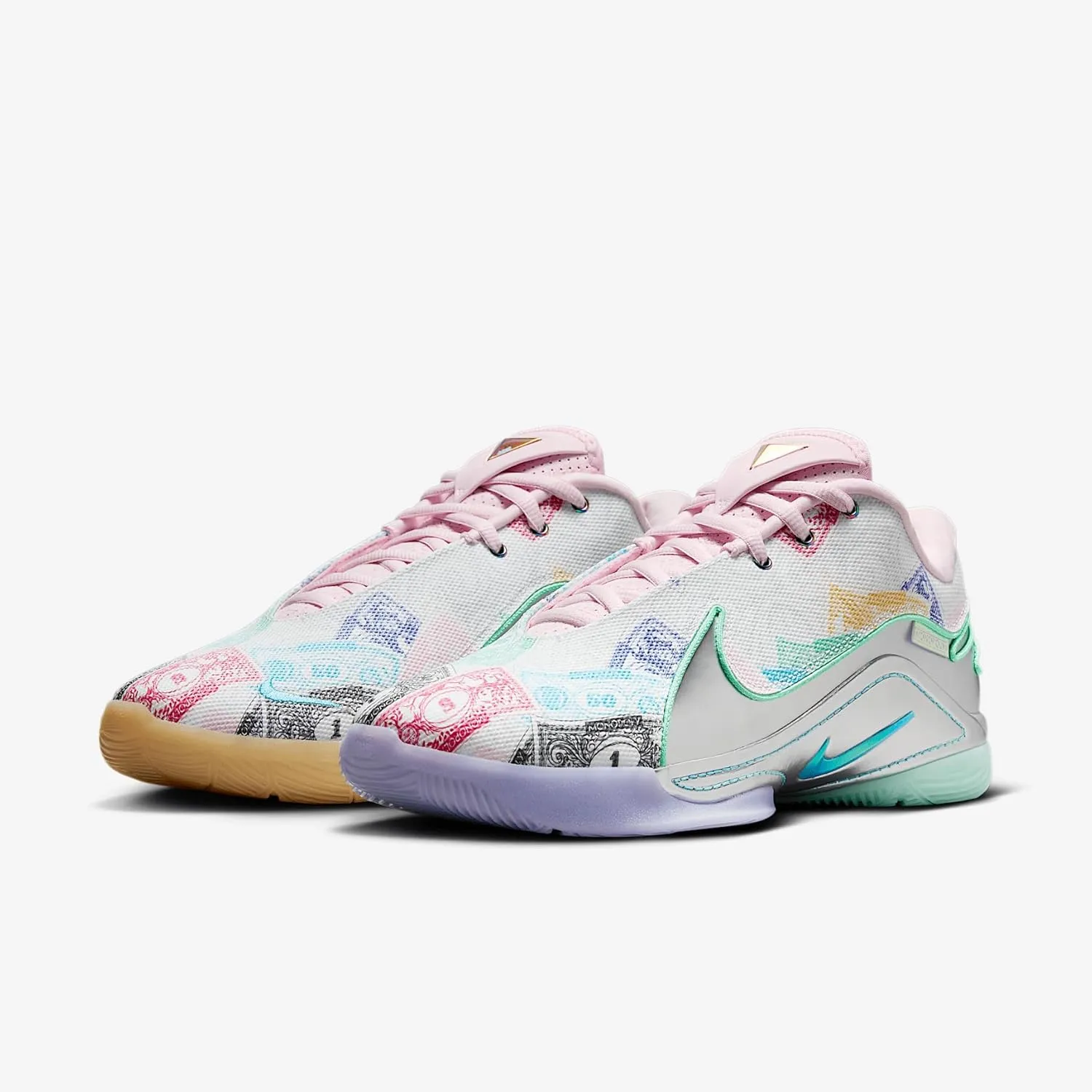 Nike Lebron XXII Currency Basketball Shoes (FZ1097-100, White/Green Glow/Pink Foam/Baltic Blue)