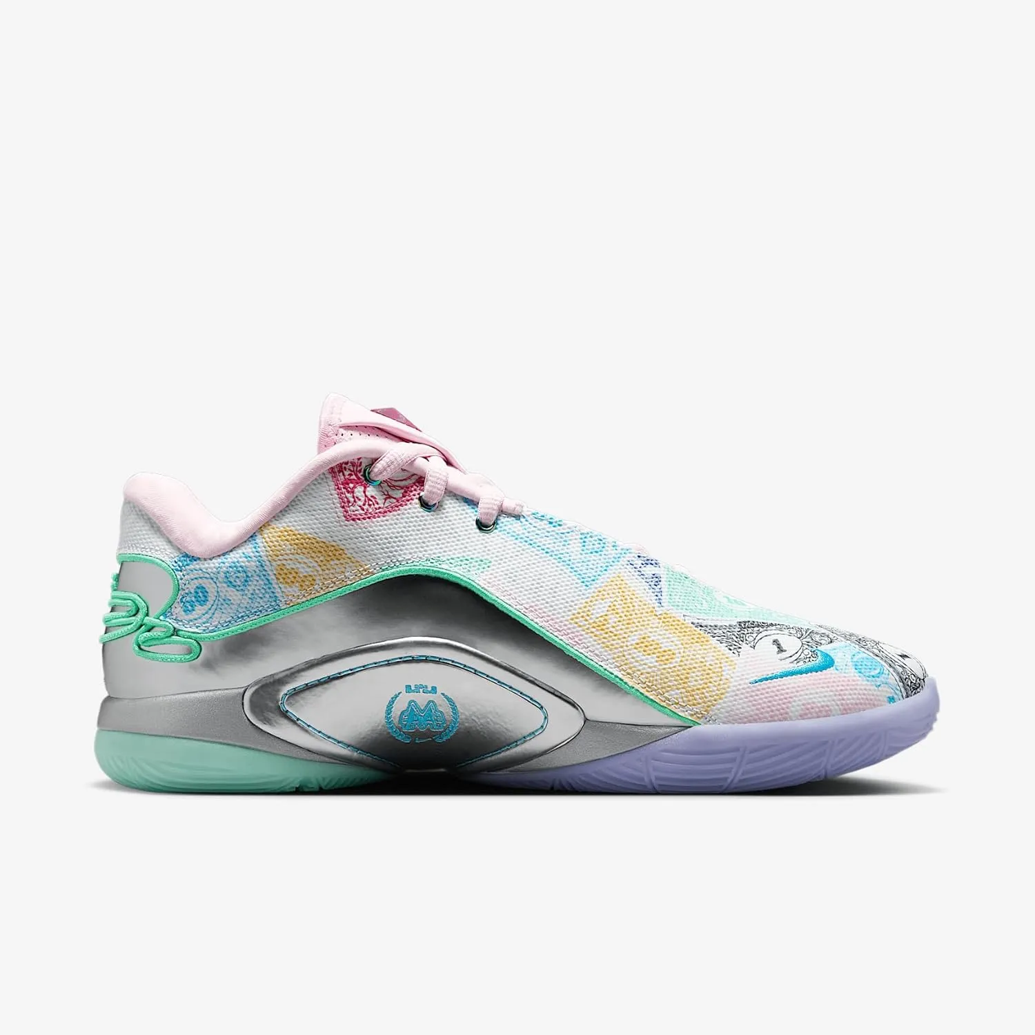 Nike Lebron XXII Currency Basketball Shoes (FZ1097-100, White/Green Glow/Pink Foam/Baltic Blue)