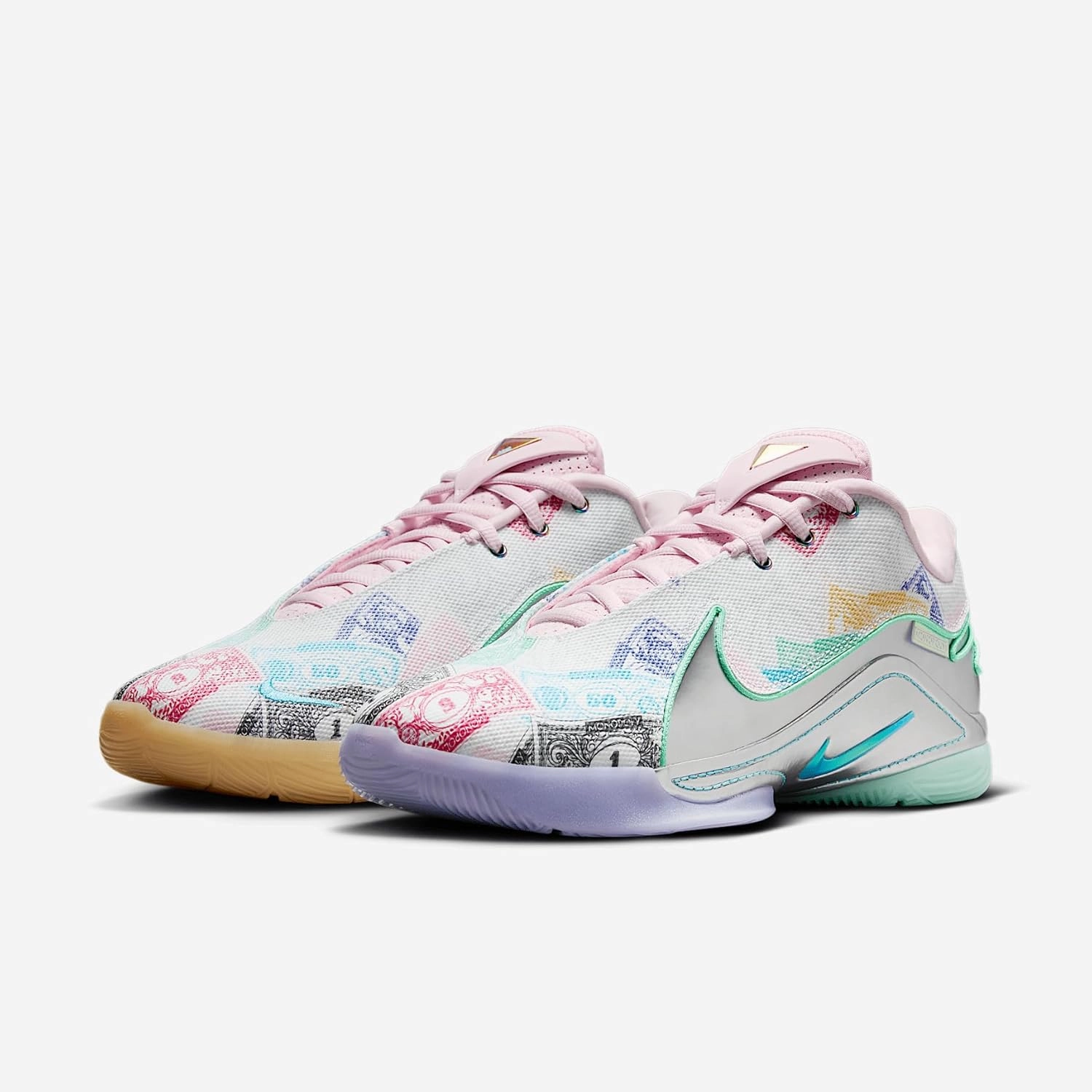 Nike Lebron XXII Currency Basketball Shoes (FZ1097-100, White/Green Glow/Pink Foam/Baltic Blue)
