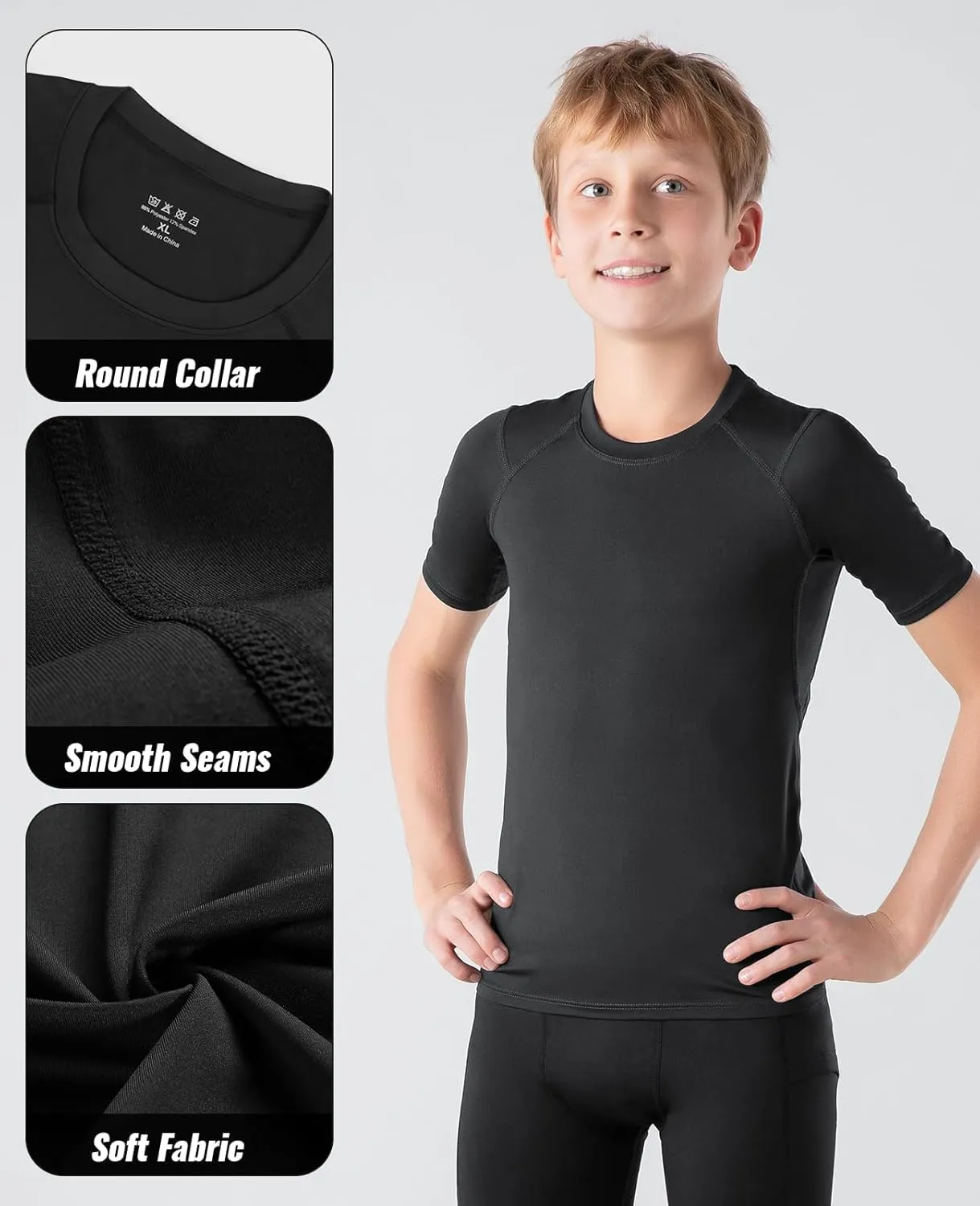 Niksa 1/2/3 Pack Boys Compression Shirt, Youth Athletic Quick Dry Undershirt Kids Sport Base Layer for Baseball Football