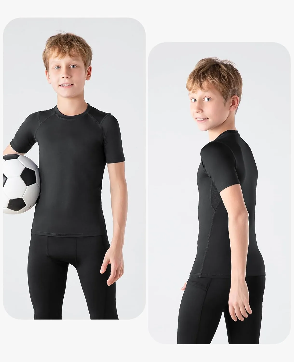 Niksa 1/2/3 Pack Boys Compression Shirt, Youth Athletic Quick Dry Undershirt Kids Sport Base Layer for Baseball Football