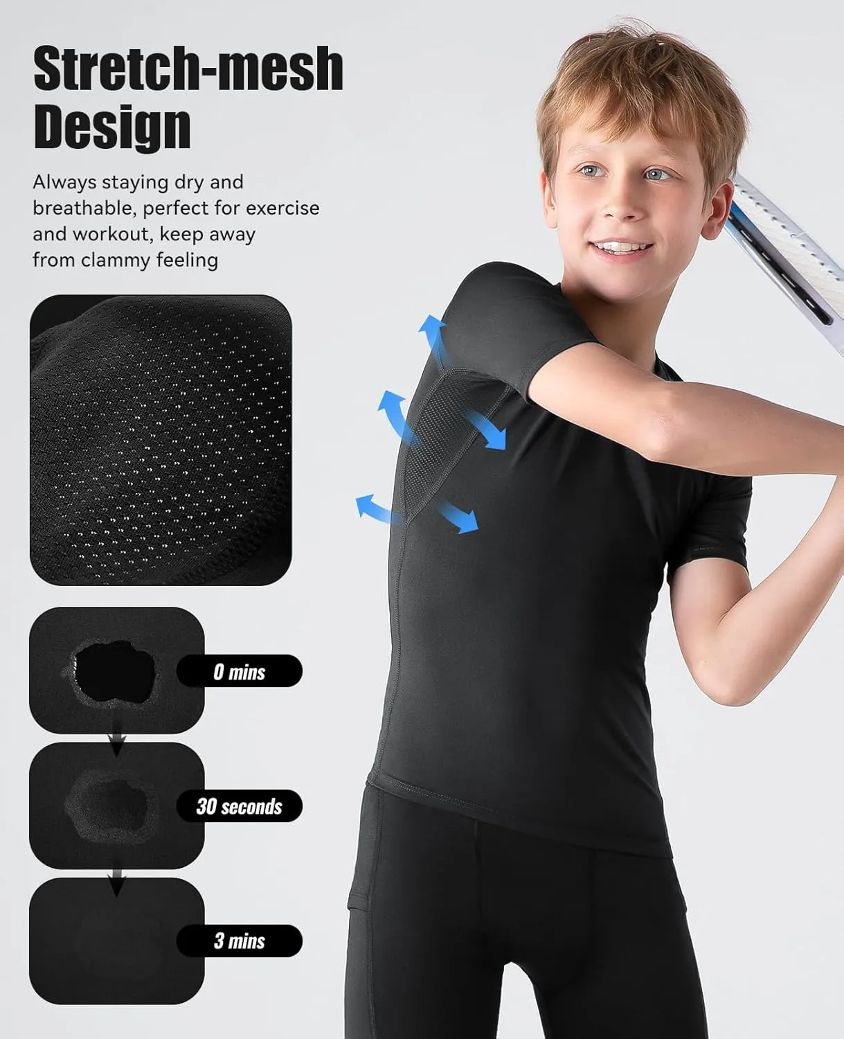 Niksa 1/2/3 Pack Boys Compression Shirt, Youth Athletic Quick Dry Undershirt Kids Sport Base Layer for Baseball Football