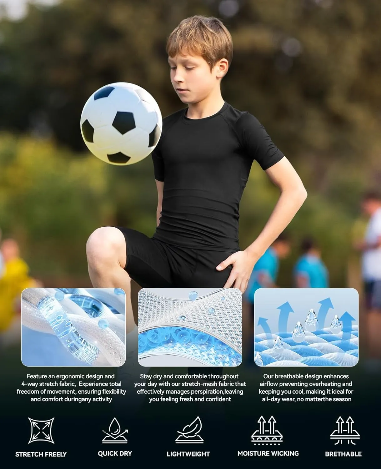 Niksa 1/2/3 Pack Boys Compression Shirt, Youth Athletic Quick Dry Undershirt Kids Sport Base Layer for Baseball Football