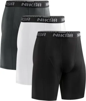 Niksa 3 Pack Compression Shorts Men, Spandex Athletic Workout Running Shorts Performance Sport Baselayer Underwear