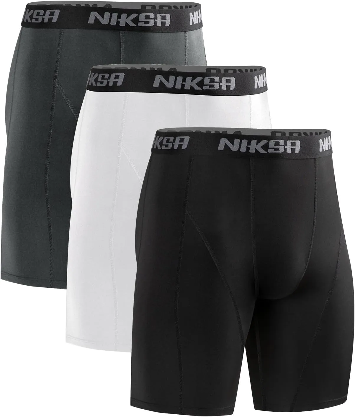 Niksa 3 Pack Compression Shorts Men, Spandex Athletic Workout Running Shorts Performance Sport Baselayer Underwear