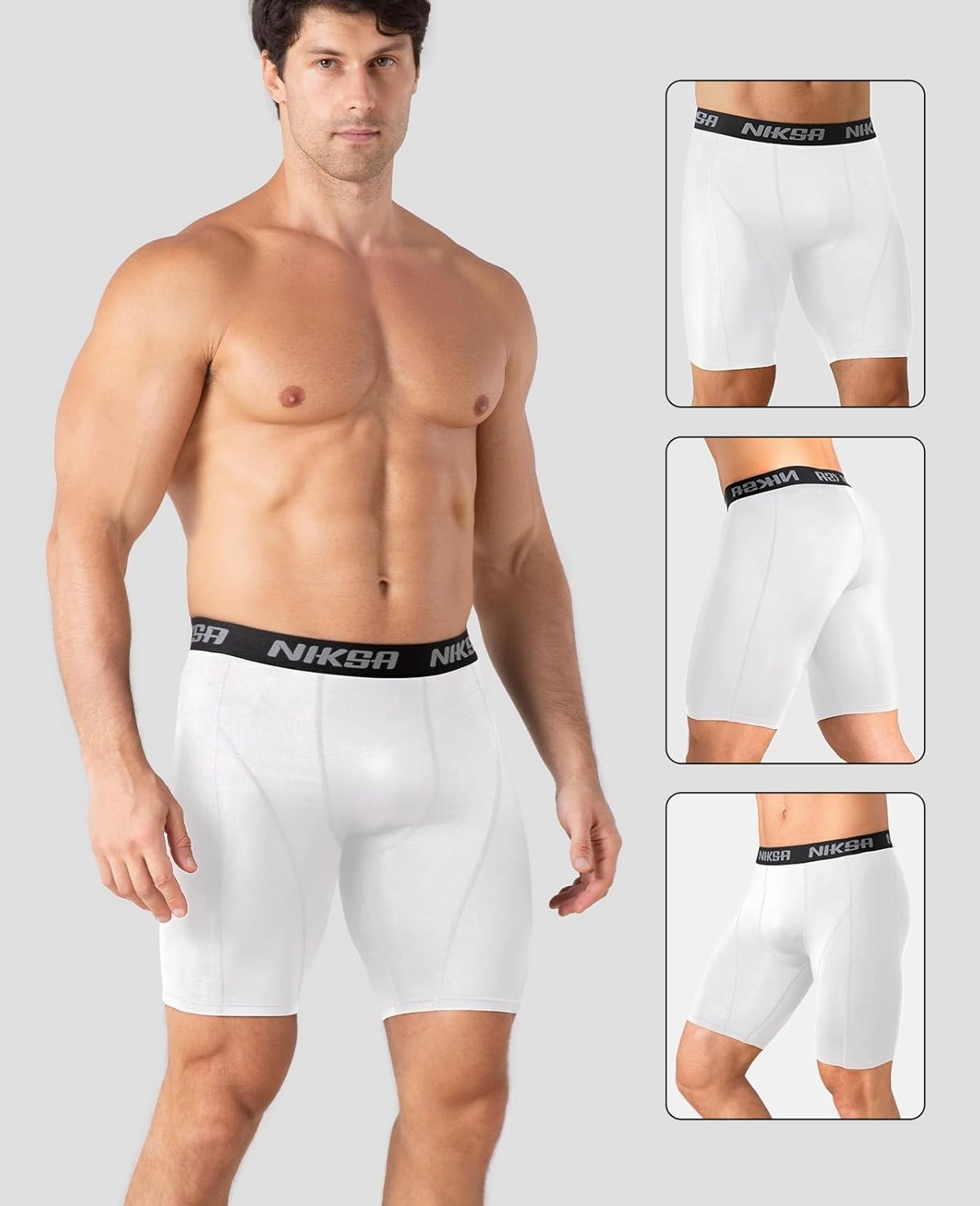 Niksa 3 Pack Compression Shorts Men, Spandex Athletic Workout Running Shorts Performance Sport Baselayer Underwear