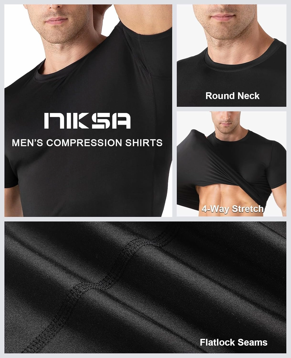 Niksa Men's Compression Shirts 1 or 4 Pack, Workout Gym Shirt Short Sleeve, Moisture Wicking Active Fit Base Layer T-Shirt
