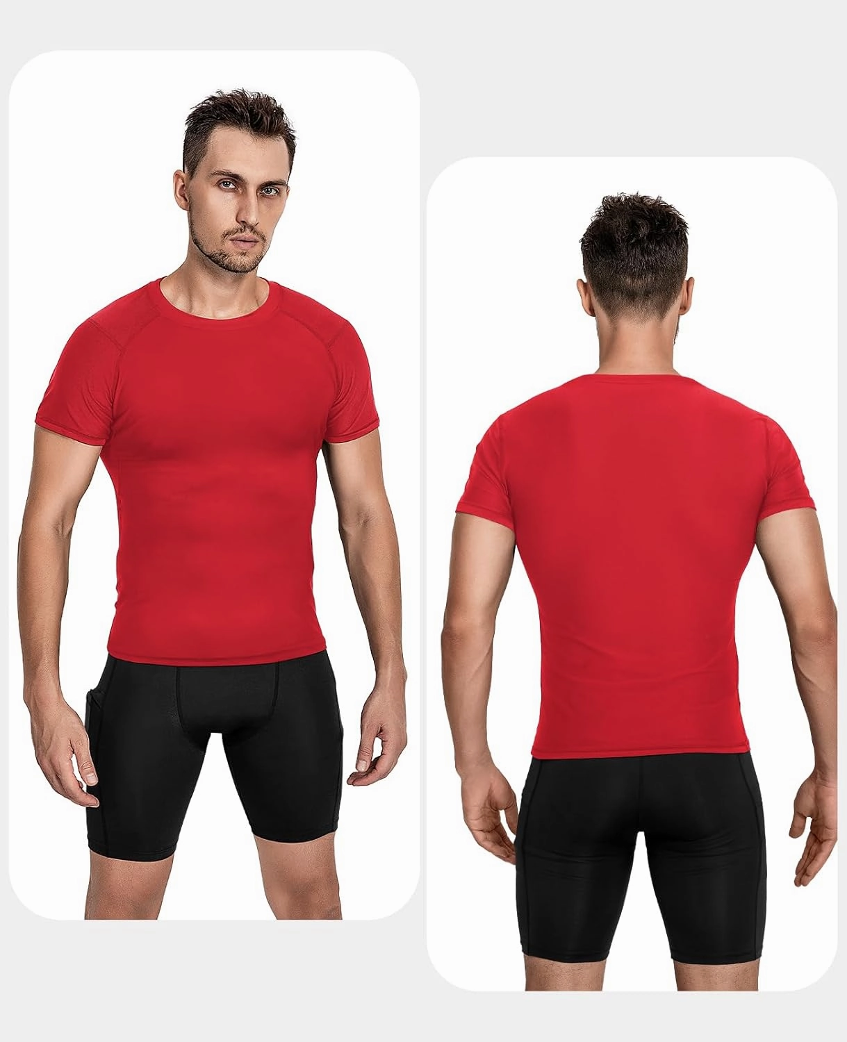 Niksa Men's Compression Shirts 2 Pack, Short Sleeve Athletic Compression Tops Cool Dry Workout T Shirt