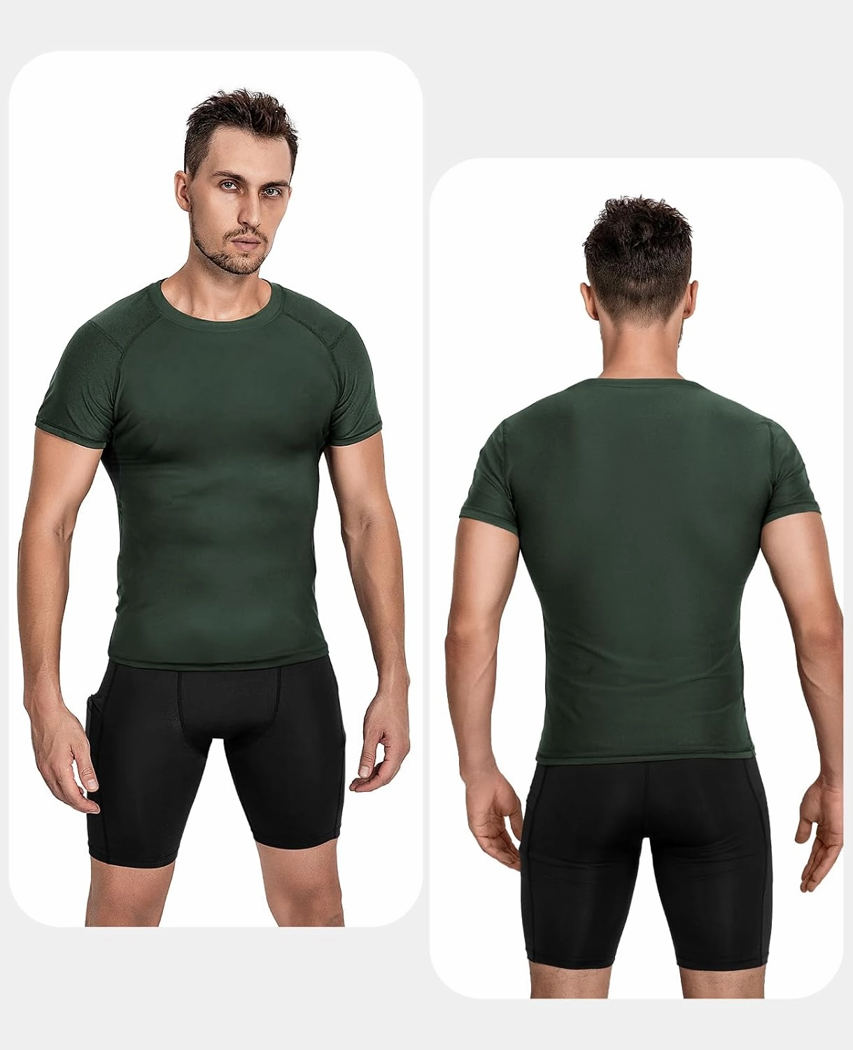 Niksa Men's Compression Shirts 2 Pack, Short Sleeve Athletic Compression Tops Cool Dry Workout T Shirt