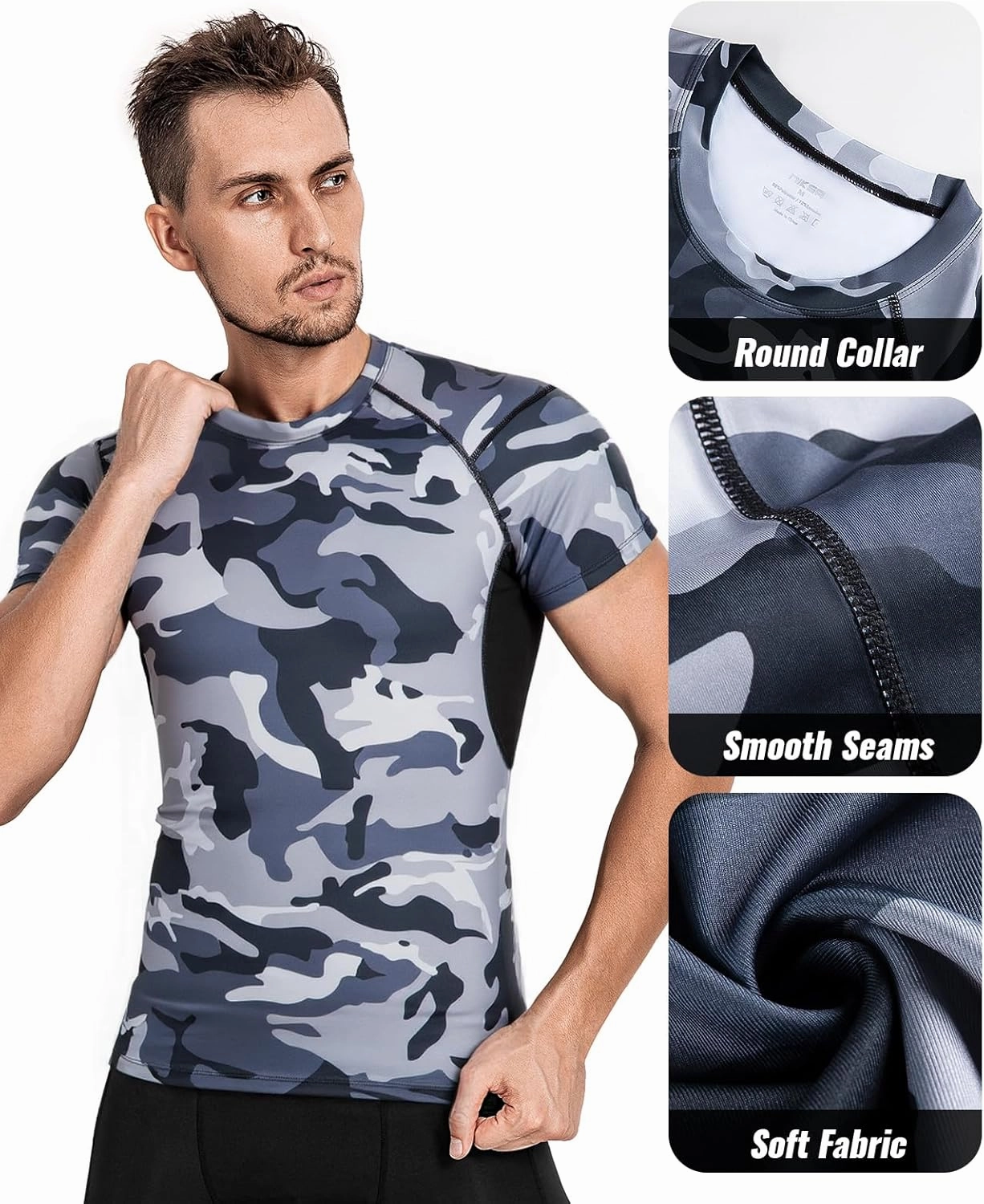Niksa Men's Compression Shirts 2 Pack, Short Sleeve Athletic Compression Tops Cool Dry Workout T Shirt