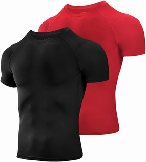 Niksa Men's Compression Shirts 2 Pack, Short Sleeve Athletic Compression Tops Cool Dry Workout T Shirt