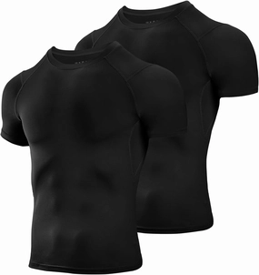 Niksa Men's Compression Shirts 2 Pack, Short Sleeve Athletic Compression Tops Cool Dry Workout T Shirt
