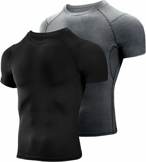 Niksa Men's Compression Shirts 2 Pack, Short Sleeve Athletic Compression Tops Cool Dry Workout T Shirt