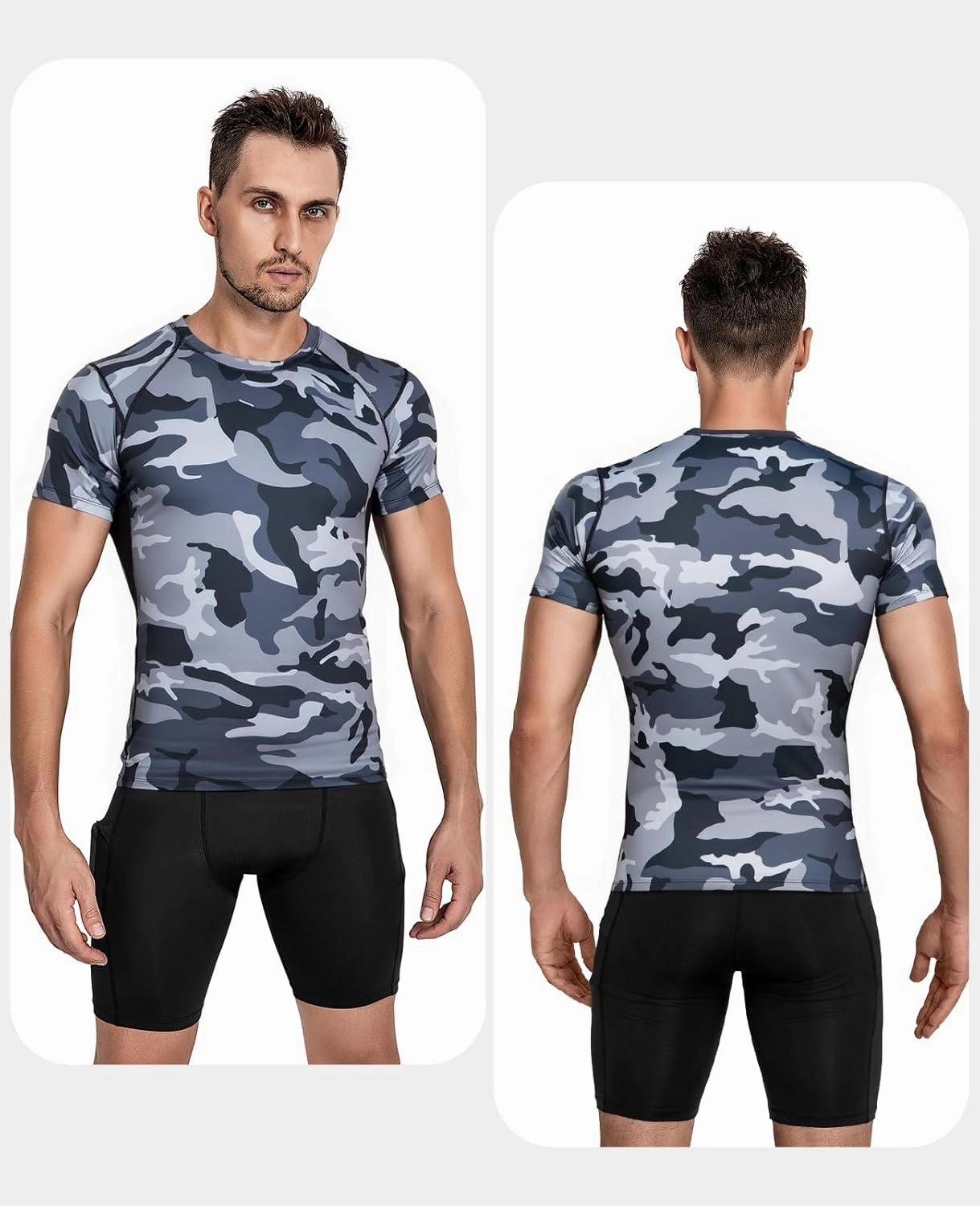 Niksa Men's Compression Shirts 2 Pack, Short Sleeve Athletic Compression Tops Cool Dry Workout T Shirt