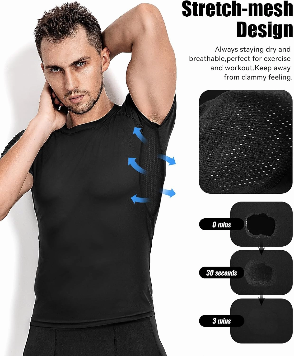 Niksa Men's Compression Shirts 2 Pack, Short Sleeve Athletic Compression Tops Cool Dry Workout T Shirt