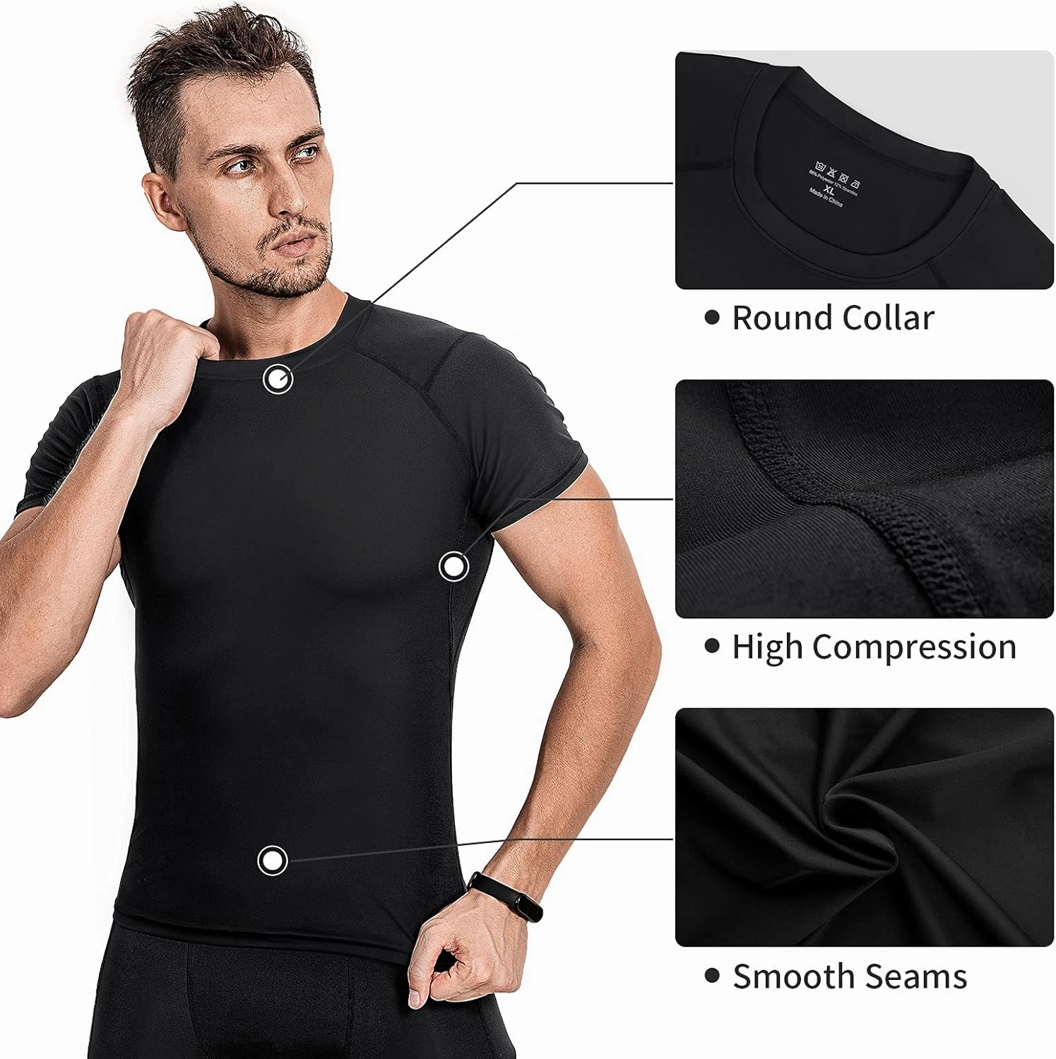 Niksa Men's Compression Shirts 3/5 Pack,Short Sleeve Athletic Compression Tops Cool Dry Workout T Shirt