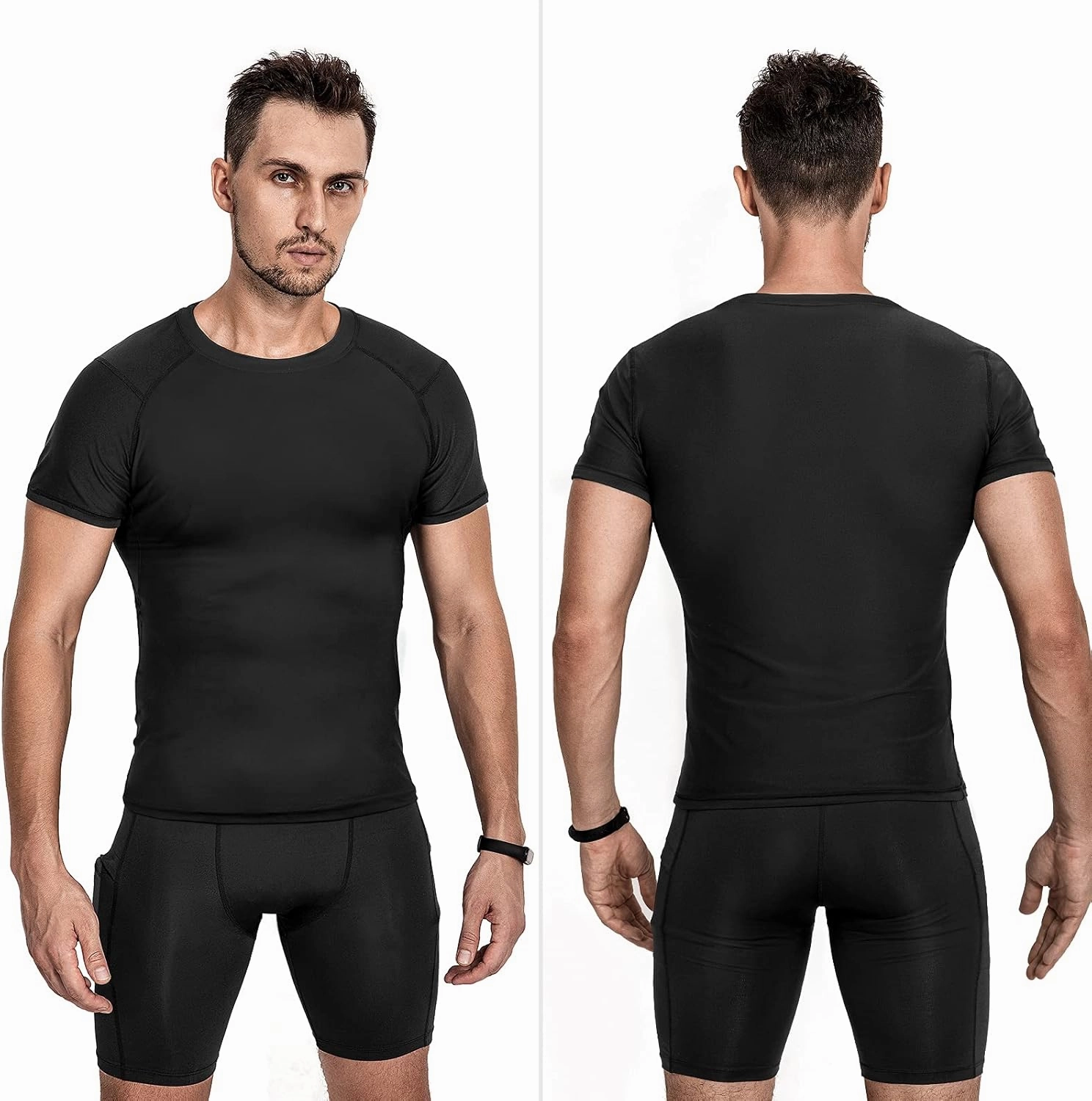 Niksa Men's Compression Shirts 3/5 Pack,Short Sleeve Athletic Compression Tops Cool Dry Workout T Shirt