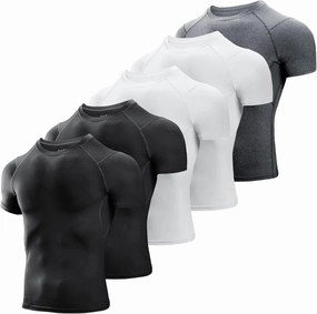 Niksa Men's Compression Shirts 3/5 Pack,Short Sleeve Athletic Compression Tops Cool Dry Workout T Shirt