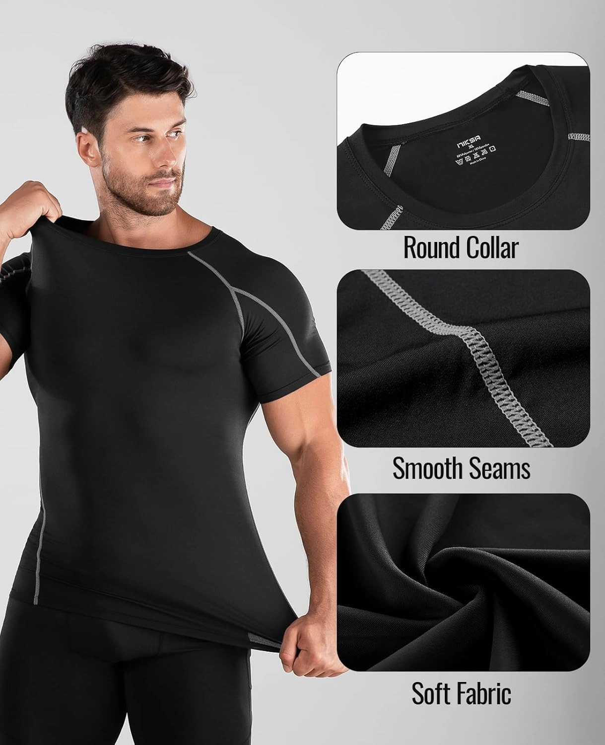 Niksa Men's Compression Shirts 3/5 Pack,Short Sleeve Athletic Compression Tops Cool Dry Workout T Shirt