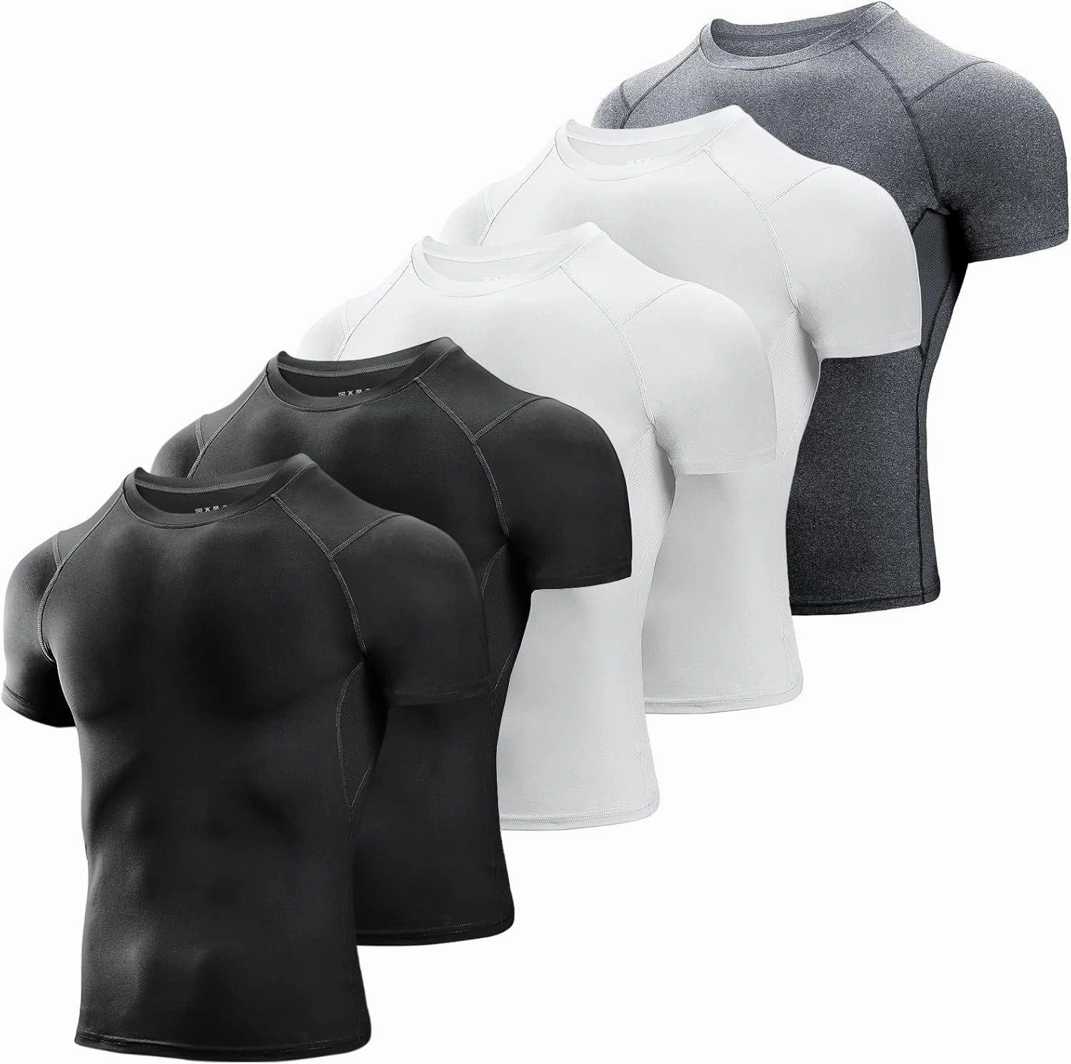 Niksa Men's Compression Shirts 3/5 Pack,Short Sleeve Athletic Compression Tops Cool Dry Workout T Shirt
