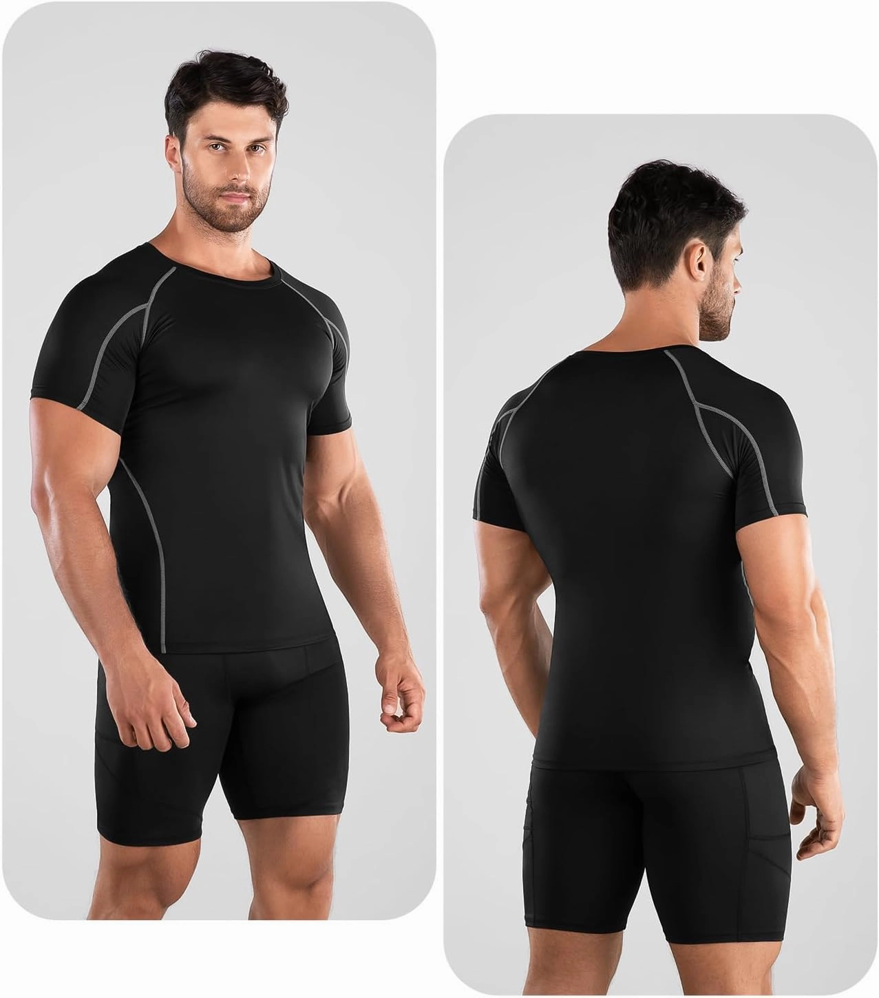 Niksa Men's Compression Shirts 3/5 Pack,Short Sleeve Athletic Compression Tops Cool Dry Workout T Shirt
